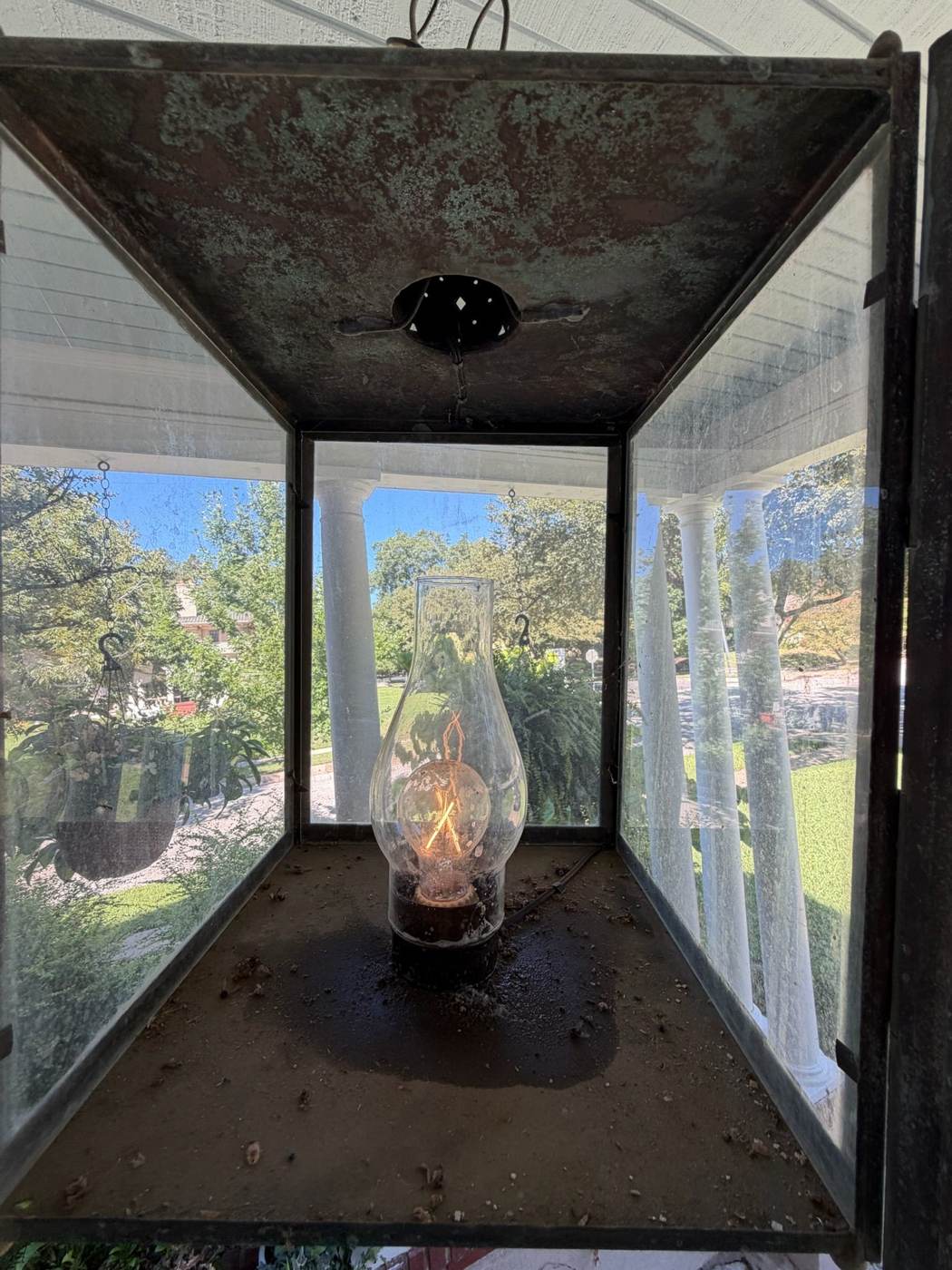 Dirty copper porch lantern